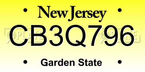 CB3Q796 New Jersey License Plate