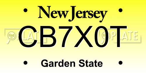 CB7X0T New Jersey License Plate