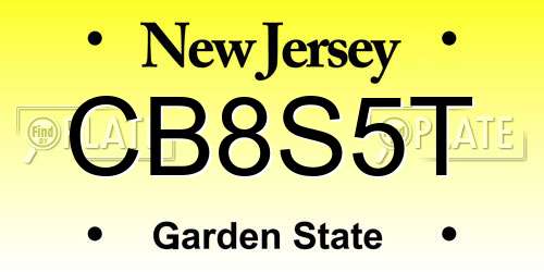 CB8S5T New Jersey License Plate