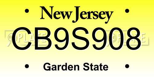 CB9S908 New Jersey License Plate