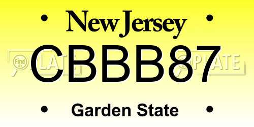 CBBB87 New Jersey License Plate