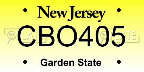 CBO405 New Jersey License Plate
