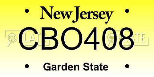 CBO408 New Jersey License Plate