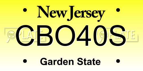 CBO40S New Jersey License Plate