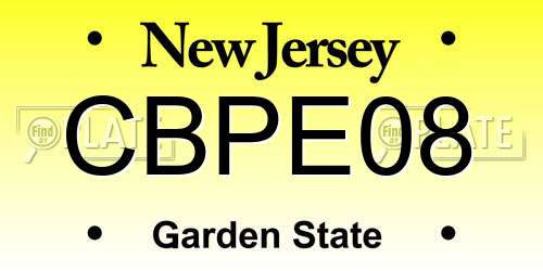 CBPE08 New Jersey License Plate