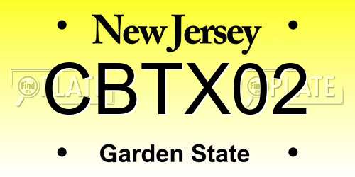 CBTX02 New Jersey License Plate