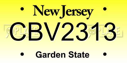 CBV2313 New Jersey License Plate