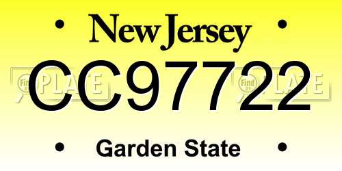 CC97722 New Jersey License Plate