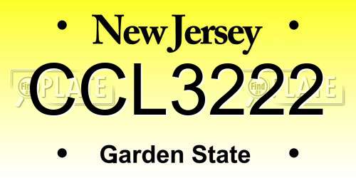 CCL3222 New Jersey License Plate