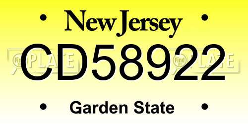 CD58922 New Jersey License Plate