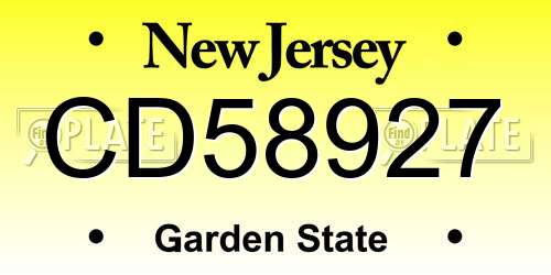 CD58927 New Jersey License Plate