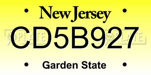CD5B927 New Jersey License Plate
