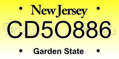 CD5O886 New Jersey License Plate