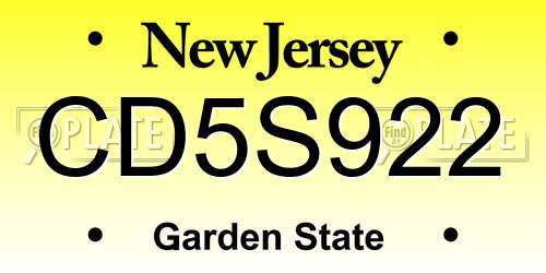 CD5S922 New Jersey License Plate