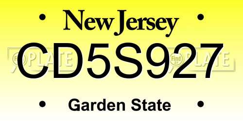 CD5S927 New Jersey License Plate