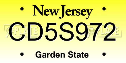 CD5S972 New Jersey License Plate