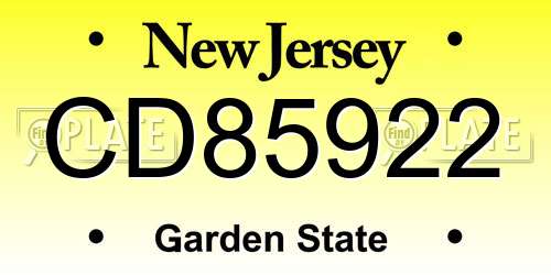 CD85922 New Jersey License Plate