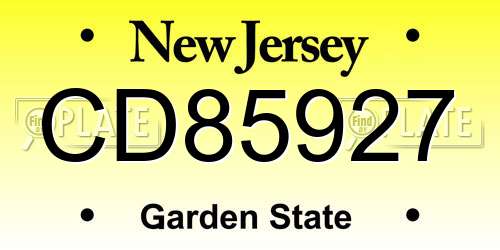 CD85927 New Jersey License Plate