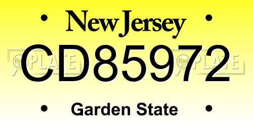 CD85972 New Jersey License Plate