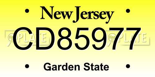 CD85977 New Jersey License Plate