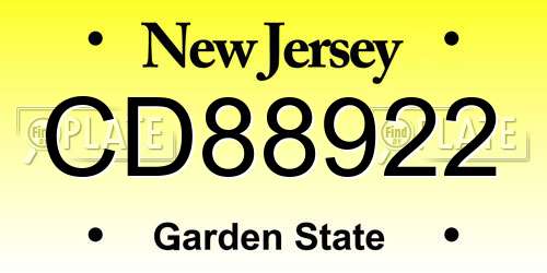 CD88922 New Jersey License Plate