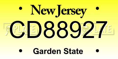 CD88927 New Jersey License Plate