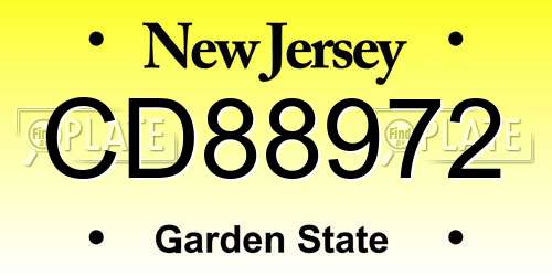 CD88972 New Jersey License Plate