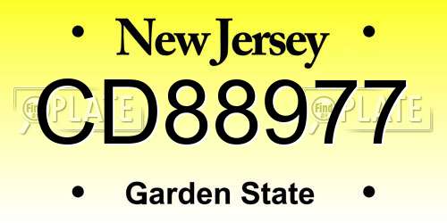 CD88977 New Jersey License Plate