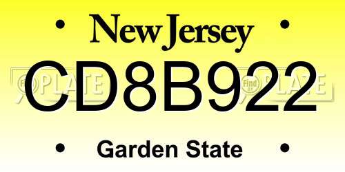 CD8B922 New Jersey License Plate
