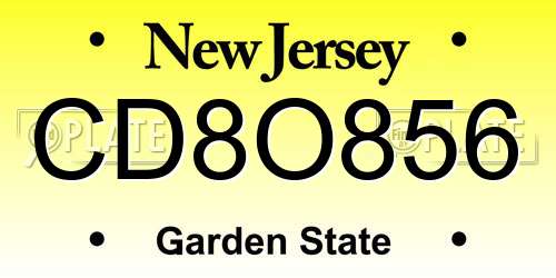 CD8O856 New Jersey License Plate