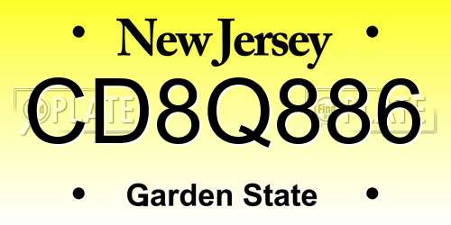 CD8Q886 New Jersey License Plate