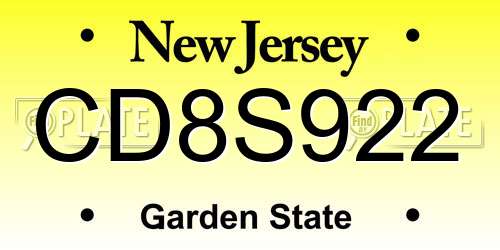 CD8S922 New Jersey License Plate