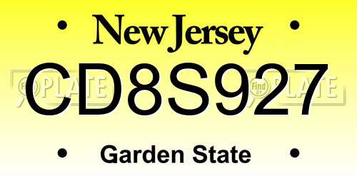 CD8S927 New Jersey License Plate