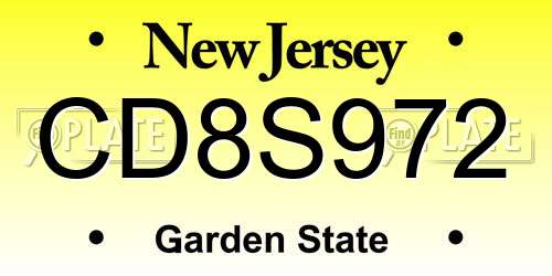 CD8S972 New Jersey License Plate