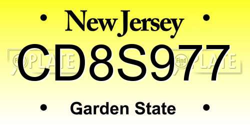 CD8S977 New Jersey License Plate