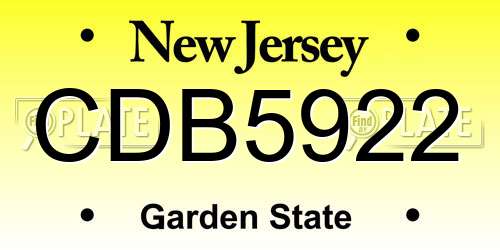 CDB5922 New Jersey License Plate