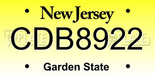 CDB8922 New Jersey License Plate