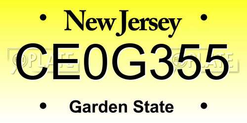 CE0G355 New Jersey License Plate