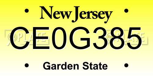 CE0G385 New Jersey License Plate