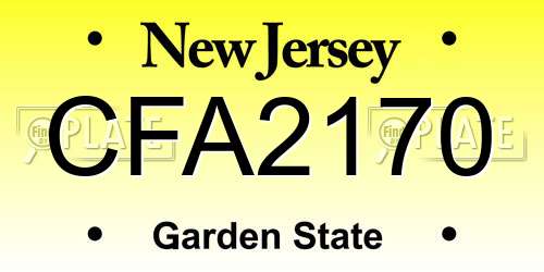 CFA2170 New Jersey License Plate