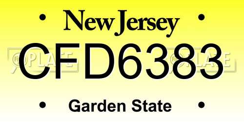 CFD6383 New Jersey License Plate