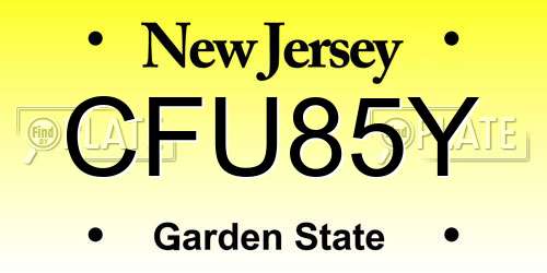 CFU85Y New Jersey License Plate