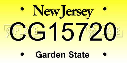 CG15720 New Jersey License Plate
