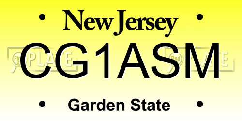 CG1ASM New Jersey License Plate