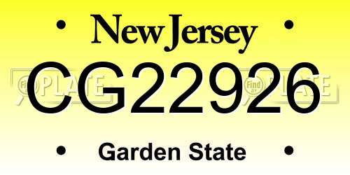CG22926 New Jersey License Plate