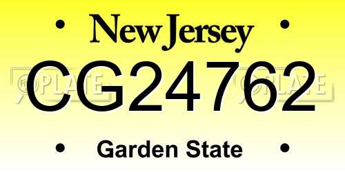 CG24762 New Jersey License Plate
