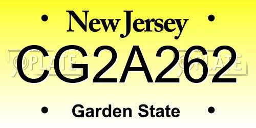 CG2A262 New Jersey License Plate