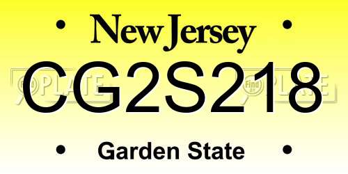 CG2S218 New Jersey License Plate