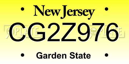 CG2Z976 New Jersey License Plate