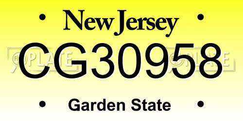 CG30958 New Jersey License Plate